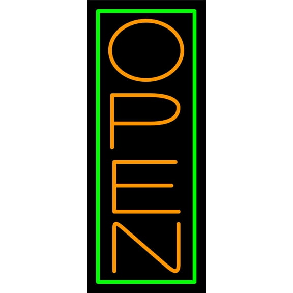 Green Border With Orange Vertical Open LED Neon Sign 24 x 10 - inches, Clear Edge Cut Acrylic Backing, with Dimmer - Bright and Premium built indoor LED Neon Sign for storefront.
