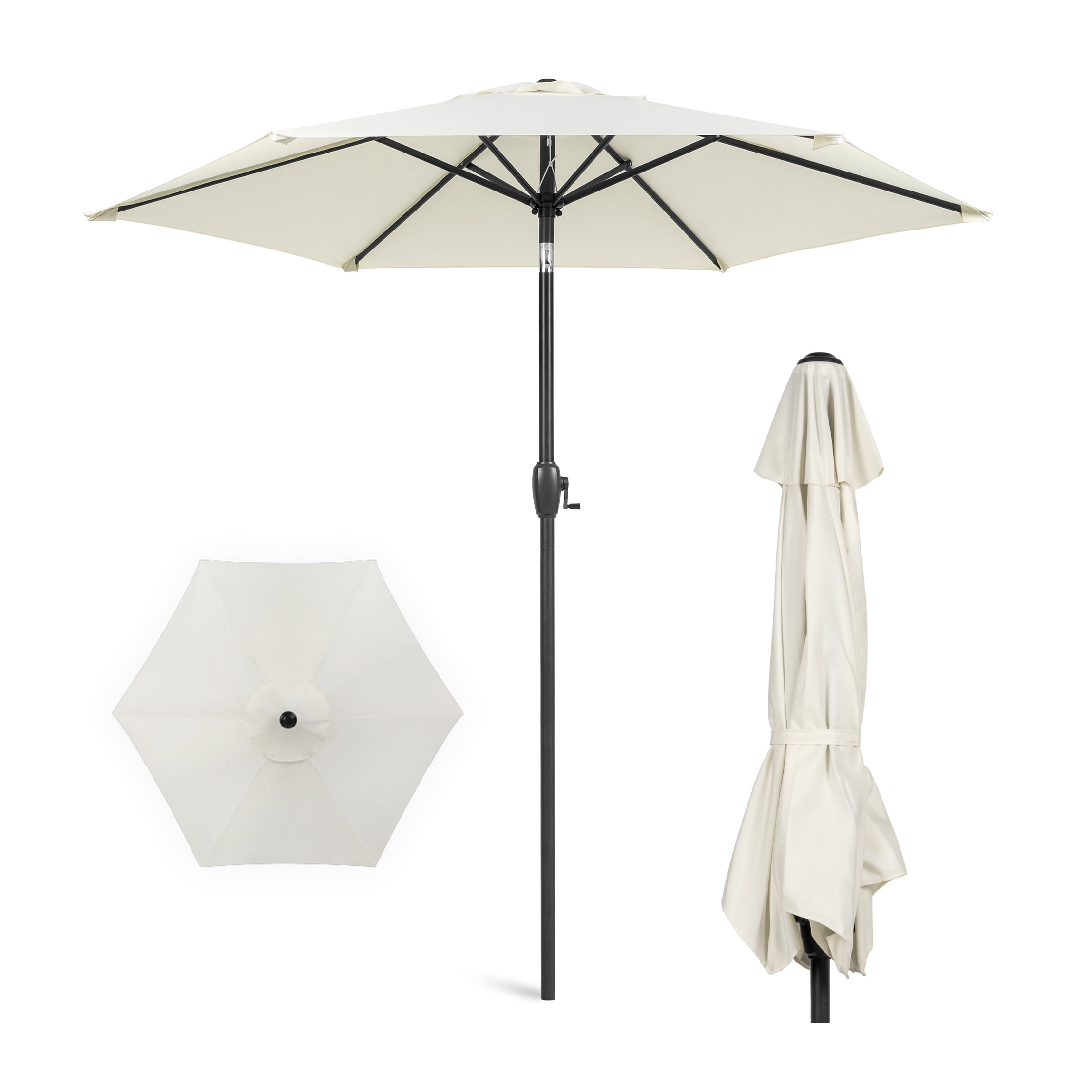 7.5 ft Outdoor Umbrella with 6 Sturdy Ribs Push Button Tilt Crank Table Umbrellas for Yard Garden Deck Backyard Pool KINGYES Patio Umbrella 7.5 Ft, Beige 