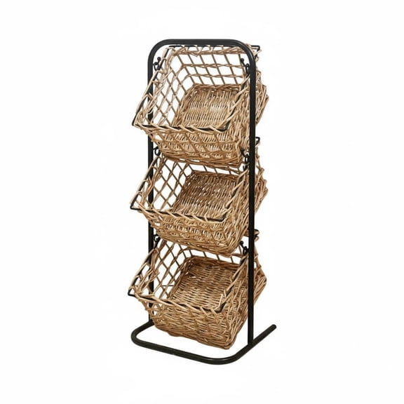 amagogo Handwoven Basket Organizer Wicker Storage Rack Iron Frame Space Saving Tiered Access for Kitchen Dining Room