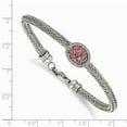 thumbnail image 2 of Stainless Steel Polished and Textured Pink Crystal Bracelet - 7.5 Inch, 2 of 2