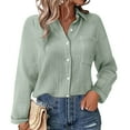 thumbnail image 2 of Womens Tops Solid Color Cotton Linen Shirt Long Sleeved Loose Casual Top Pleated Belt Pocket Breathable Comfortable Spring Summer Wear 25X20X3Cm S Sweaters For Women, 2 of 6