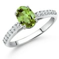 thumbnail image 2 of Gem Stone King 10K White Gold Green Peridot and White Lab Grown Diamond Engagement Ring for Women (1.60 Cttw, Oval 8X6MM, Gemstone August Birthstone, Size 6), 2 of 4