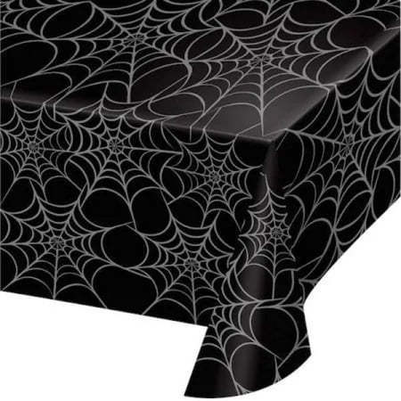Silver Webs 54" x 108" Plastic Tablecloth