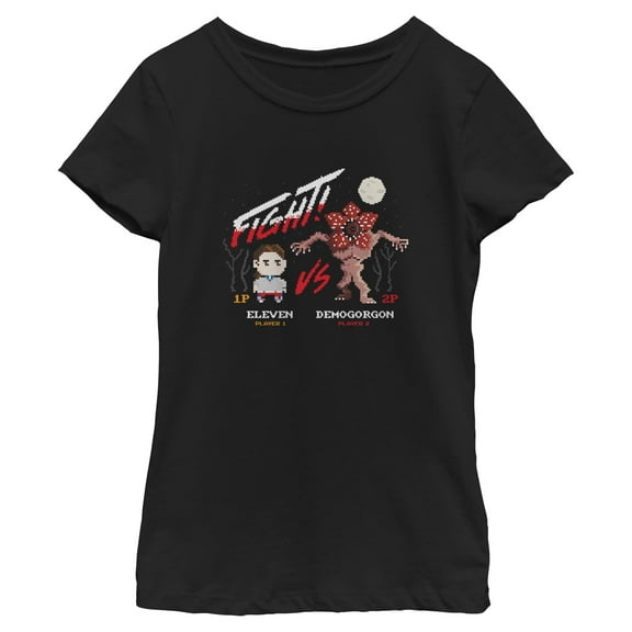 Netflix Girls' Stranger Things Eleven vs Demogorgon Pixels T Shirt