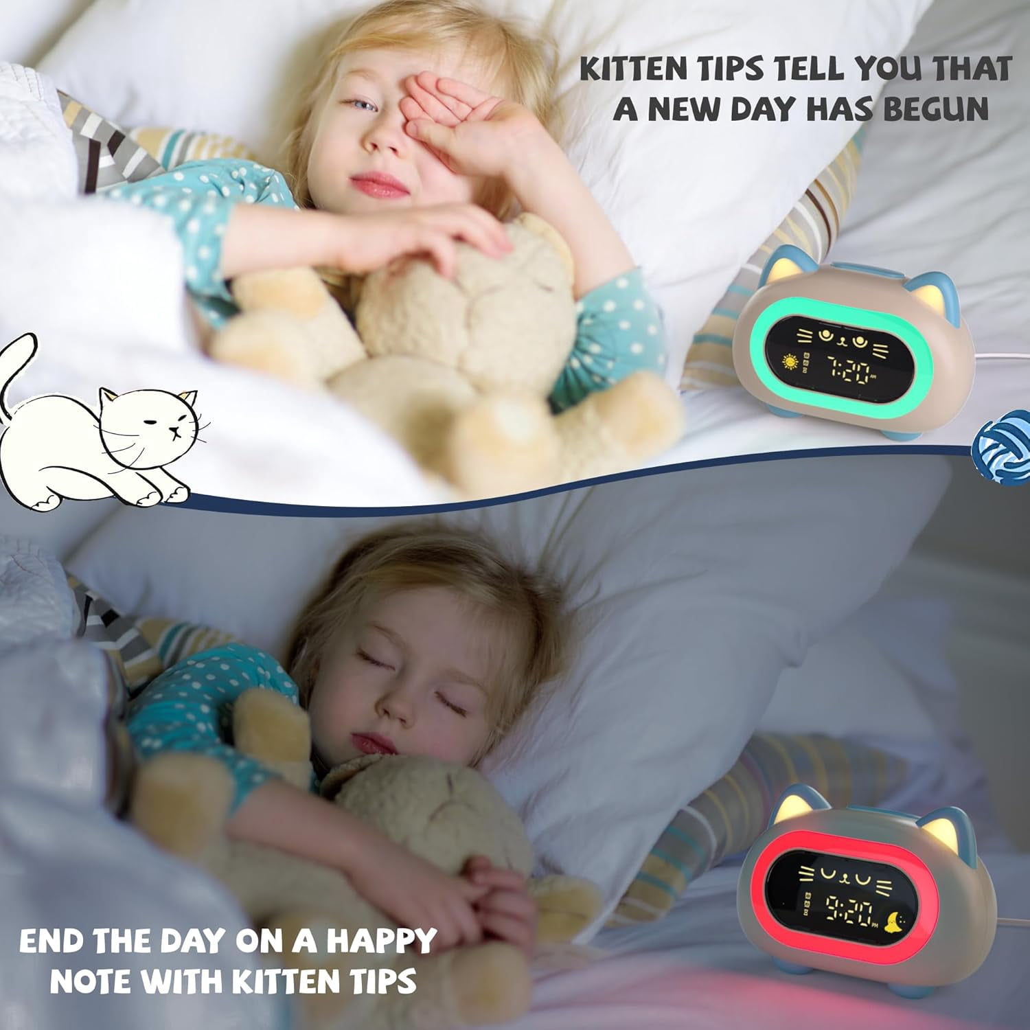 Sailstar Kids Alarm Clock with Night Light, 10 Colors, 3-Level Dimmable, Snooze Mode, Sleep Training Clock with Sound Machine for Toddler Bedroom