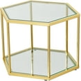 thumbnail image 5 of Modular Gold Stainless Steel Coffee Table Set – Interchangeable Hexagonal Glass End Tables for Living Room, Bedroom, or Lounge Spaces (Gold,6), 5 of 7