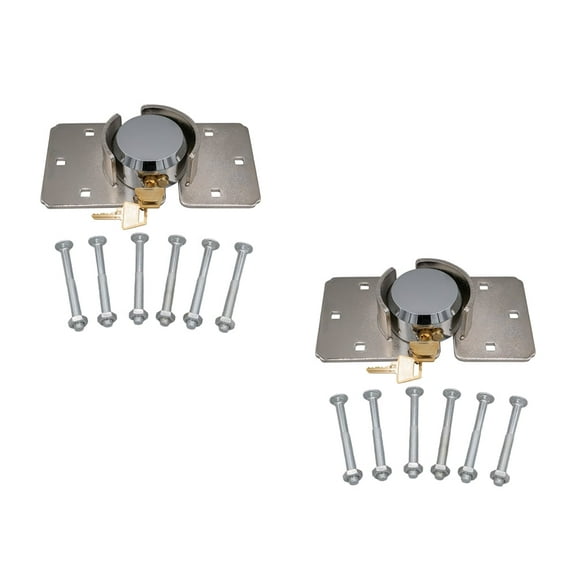 2 Pack 73mm Hidden Shackle Padlock & Hasp with Keyed Alike 2 Keys - Heavy Duty Solid Steel Hockey Puck Lock Chrome Coating for Enclosed Trailer, Vans, Gates & General Security