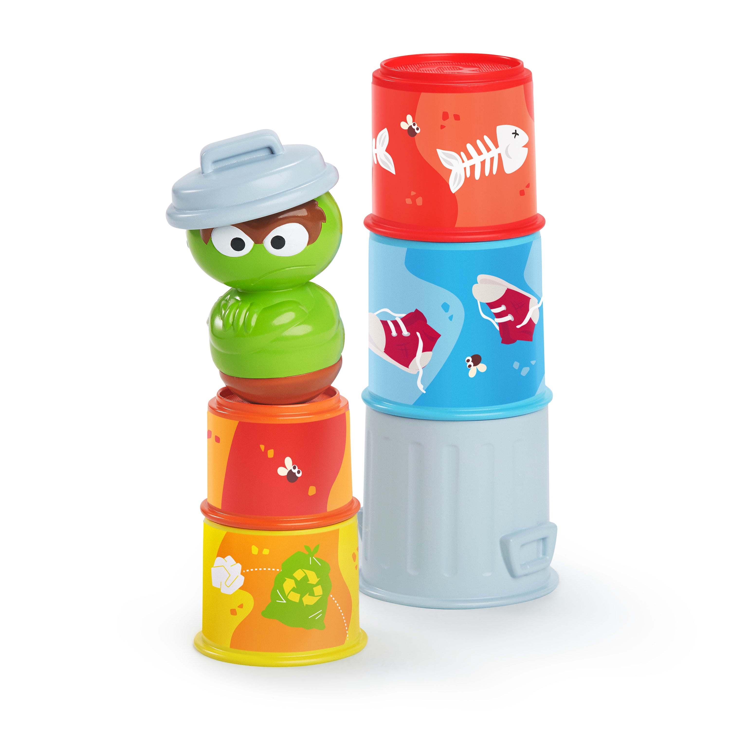 Bright Starts Sesame Street Oscar the Grouch’s Stacking Cans Stackable Cups, Ages 0-12 months