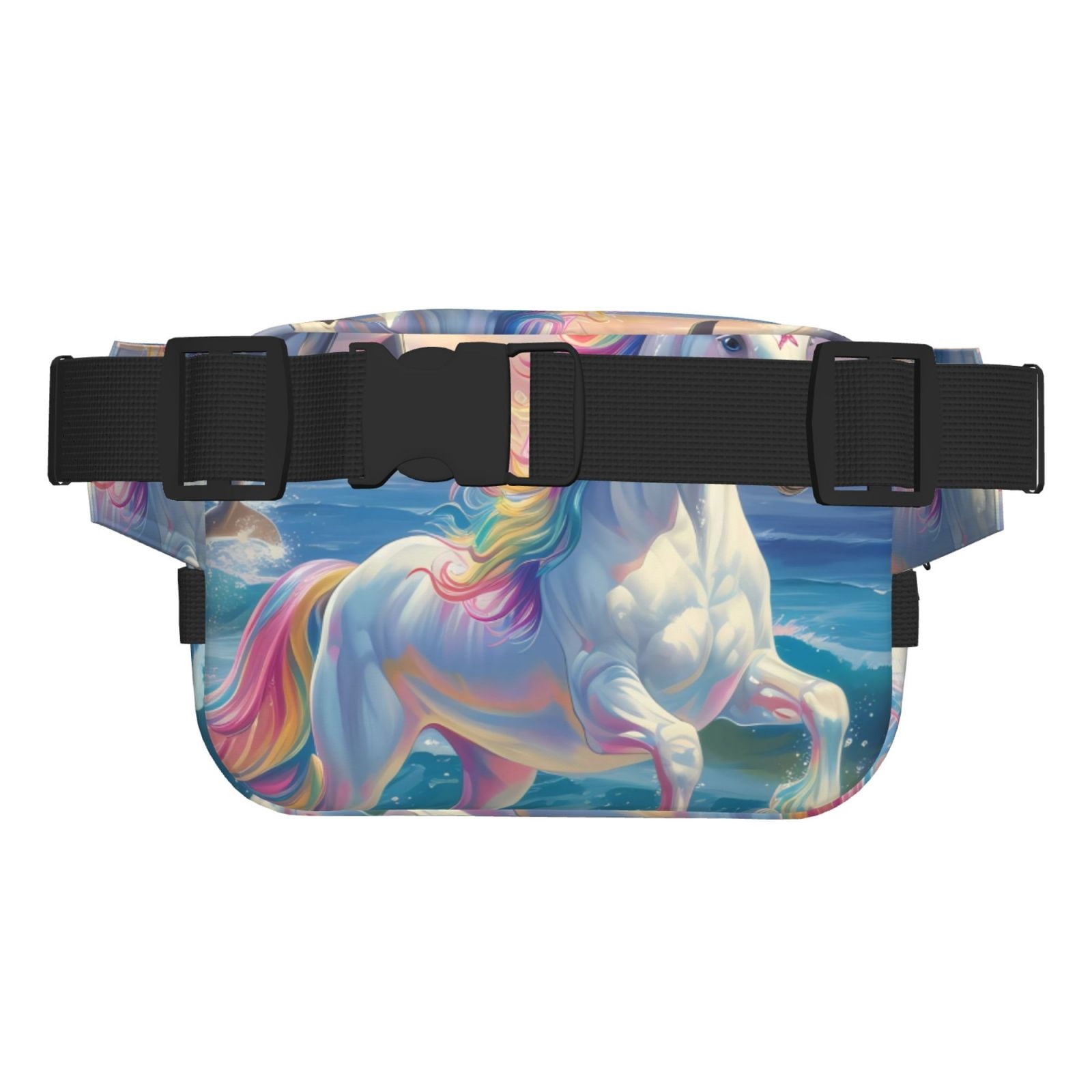 Picia Dolphin Rainbow Horse Print Square Double-Layer Waist Bag Mini Adjustable Waist Belt Bag Exercise Running Travel Hiking