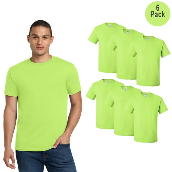 JERZEES Men Dri-Power 50/50 T-Shirt, Short Sleeve Hi Vis Safety Green Tee, Cotton Blend, S, 6 Pack