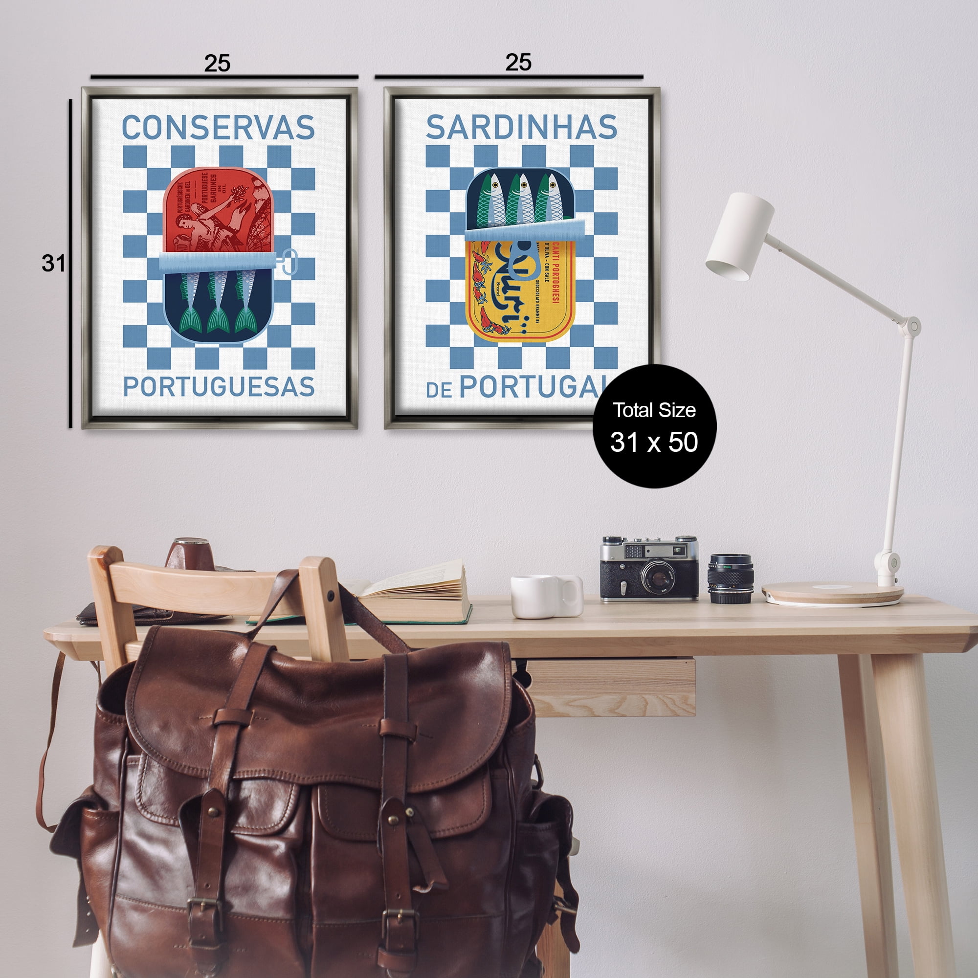 Stupell Industries Portuguese Canned Sardines Food & Beverage Painting Gray Floater Framed Canvas Art Print Wall Art, 31 x 25, Set of 2