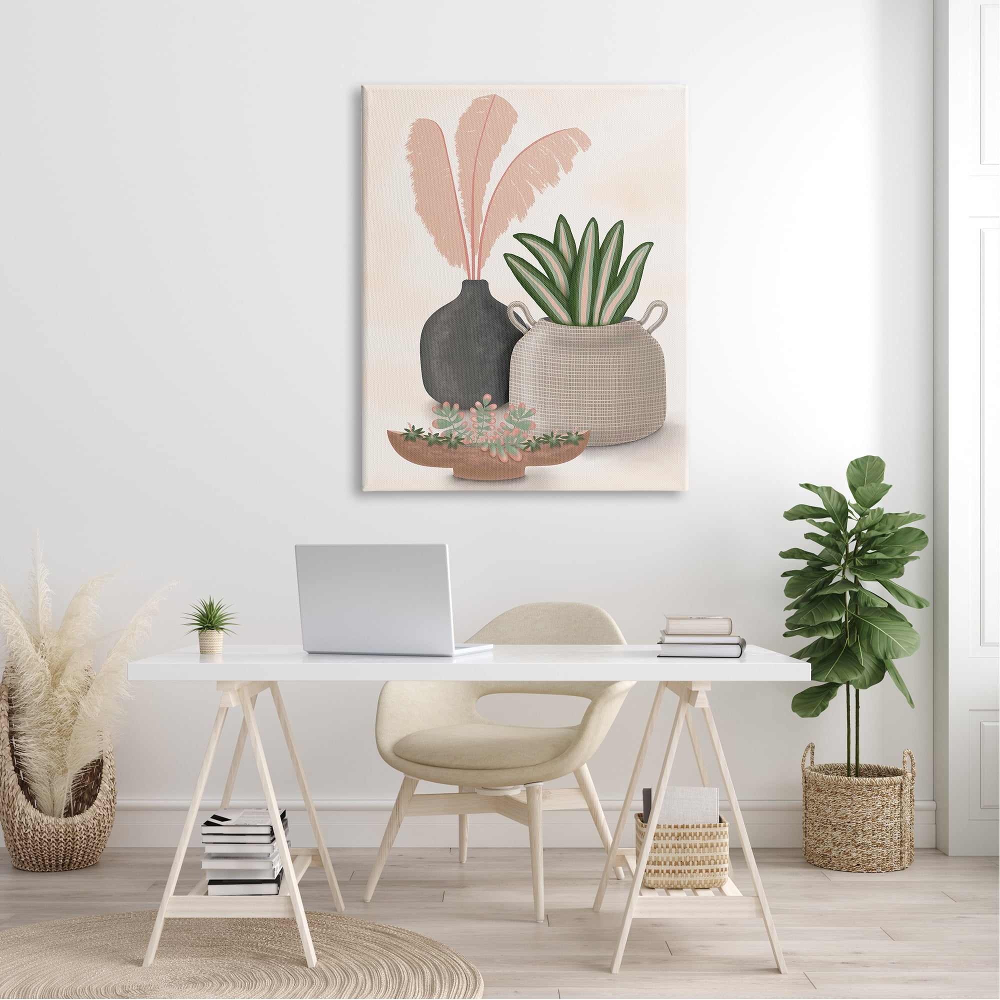 Stupell Industries Pastel Botanical Succulents Illustration Plants Jars Vases Graphic Art Gallery-Wrapped Canvas Print Wall Art, 36x48, by Darlene Seale