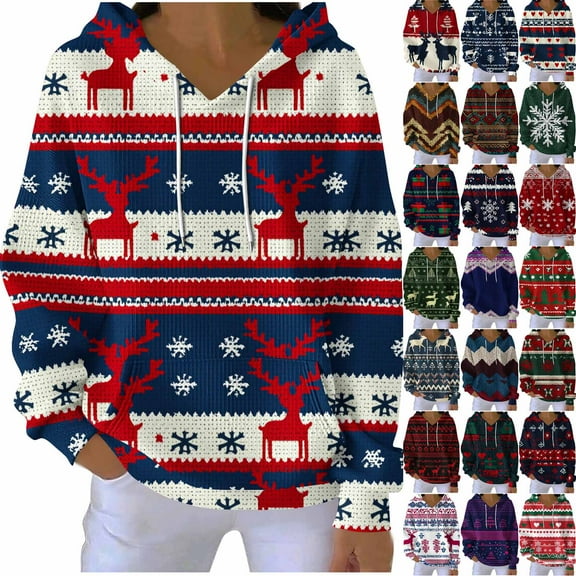 Wiyuqeen Ugly Christmas Hoodies Women Oversized Long Sleeve Knit Pullover Vintage Xmas Graphic Sweatshirts Christmas Under 25