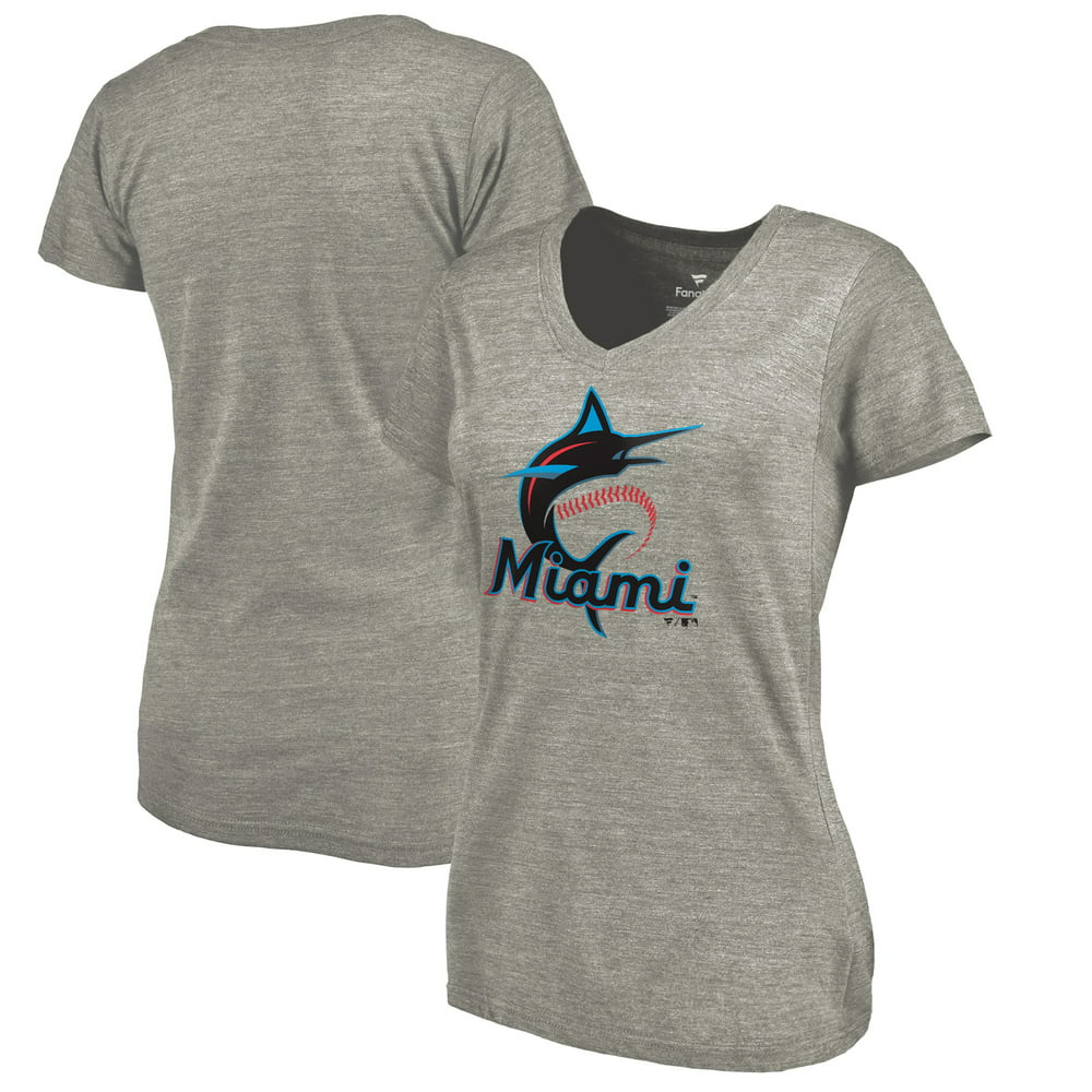 Miami Marlins Women's Primary Logo Tri-Blend V-Neck T-Shirt - Ash ...