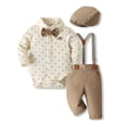 thumbnail image 4 of Lovzfmll 4-Piece Boy's Set, Polka Dot Bodysuit & Bib Pants & Hat & Bow Tie, Formal Wear for Toddler, 12-18 Months, 4 of 6