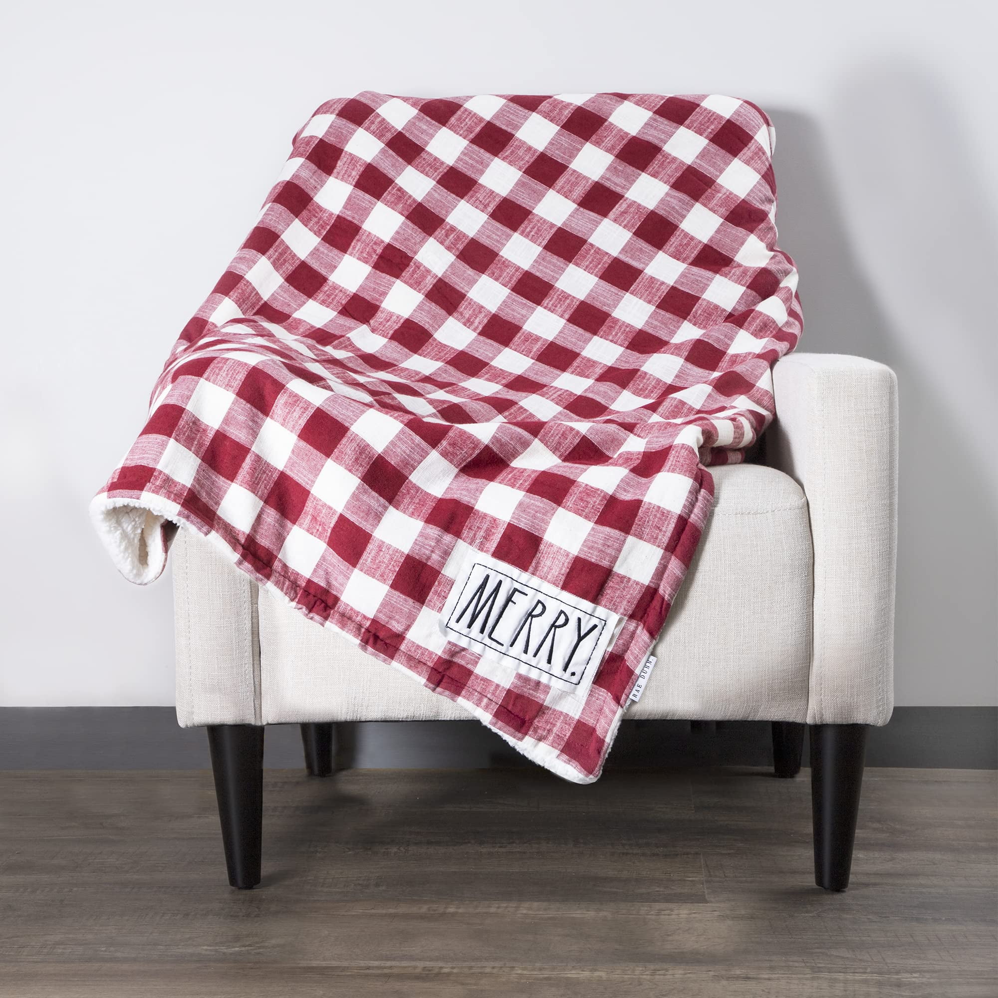 Rae Dunn Throw Blanket Soft Decorative Blankets for Bed or Couch Cozy Throws for Sofa Christmas Sherpa Fleece Throw Red with Embroidered Patch 50 inches x 60 inches Walmart