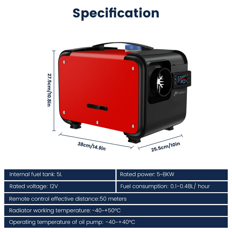 HCALORY Red Uypgrade Version 12V 24V 8KW Diesel Heater with Base, Portable  Diesel Air Heater All-in-One Heater with Bluetooth APP Control, Fixed