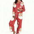 thumbnail image 5 of Ailaofu Satin Christmas Pajamas Set for Women Winter Cute Holiday Xmas Graphic Button Up Shirt+Pants 2 Piece Pjs Jammies, 5 of 5