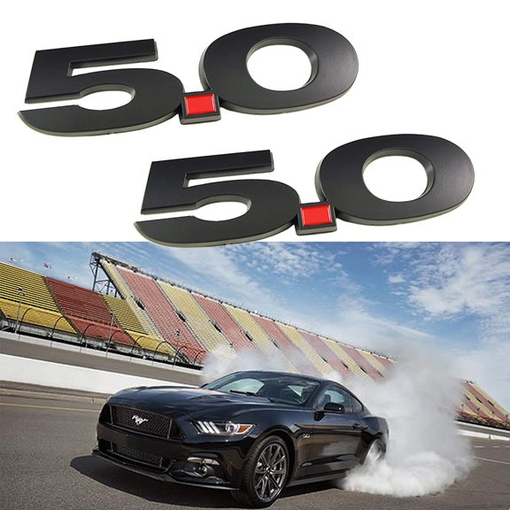 Xotic Tech 2x Side Badge Sticker 3D Logo 5.0 Liter Matte Black Fender Emblems For 2011 2012 2013 2014 Ford Mustang Cars