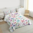 thumbnail image 3 of Feelyou Cute Butterfly Full Size Comforter Sets for Teen, Leaf Botanical Plant Bedding Comforter Set, Kawaii Cartoon Animal Reversible Bedding Sets, Lightweight Room Decor, 3pcs, 3 of 8