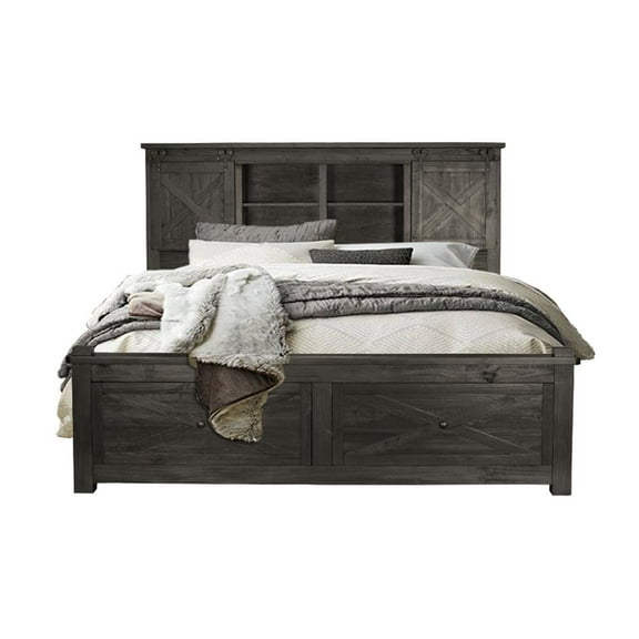 A-America Sun Valley Queen Storage Bed with Integrated Bench, Charcoal Finish