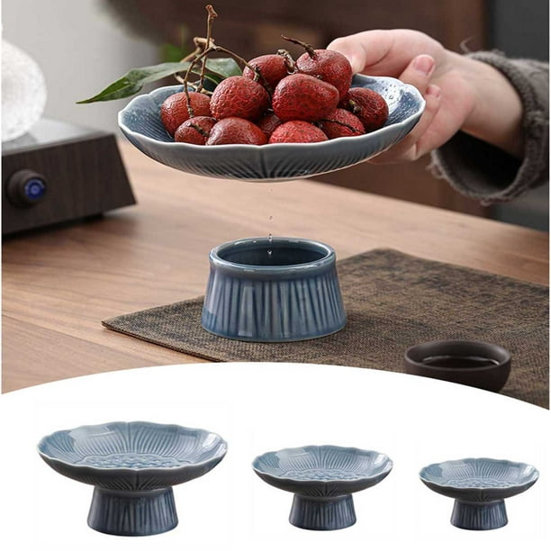 Cuenco de fruta de cerámica con 3 compartimentos - Cuenco de postres con pedestal para helado, aperitivos y centro de mesa - Cuenco de cocina para fiestas y comidas