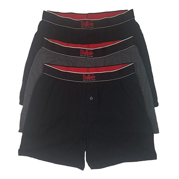 Buffalo Buffalo David Bitton Mens 3 Pack Knit Boxers (Large, Black