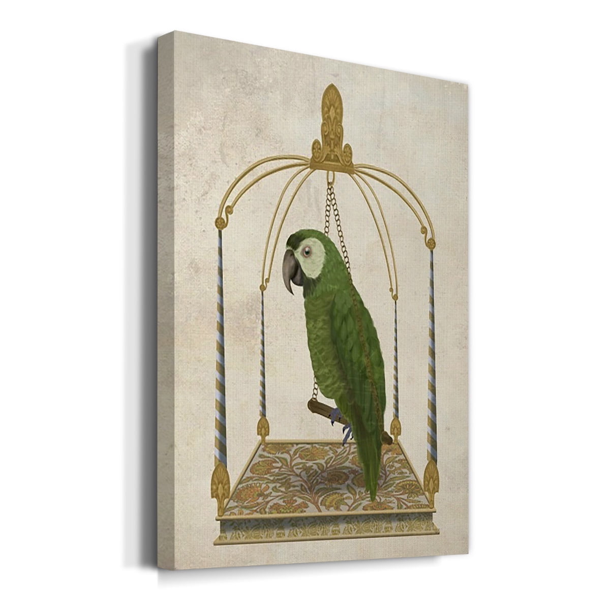 Green Parrot on Swing Premium Gallery Wrapped Canvas - Ready to Hang