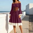 thumbnail image 4 of Women's Renaissance Peasant Dress Off Shoulder Ruffle Long Sleeve A-Line Midi Dress with Lace-up Corset Belt Medieval Vintage Halloween Costume Fair Festival Outfit, 4 of 8