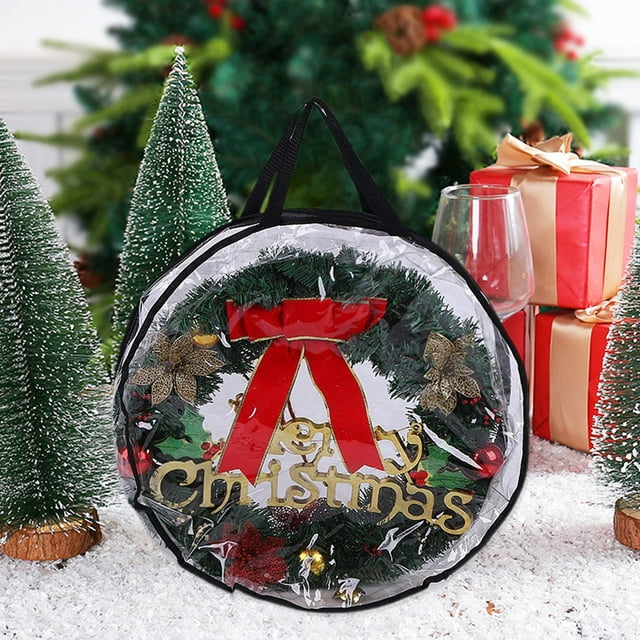 YAOMOBB Lightweight And Sturdy Wreath Storage Christmas Wreath Storage Bag Garland Organizer Round PVC Transparent Design Easy to Carry Handle