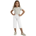 thumbnail image 6 of ZACPNCV Girls Capri Uniform Pants Kids Elastic Waist School Dress Cropped Pants High Stretchy Casual Pants with Pockets White 12-13 Years, 6 of 9