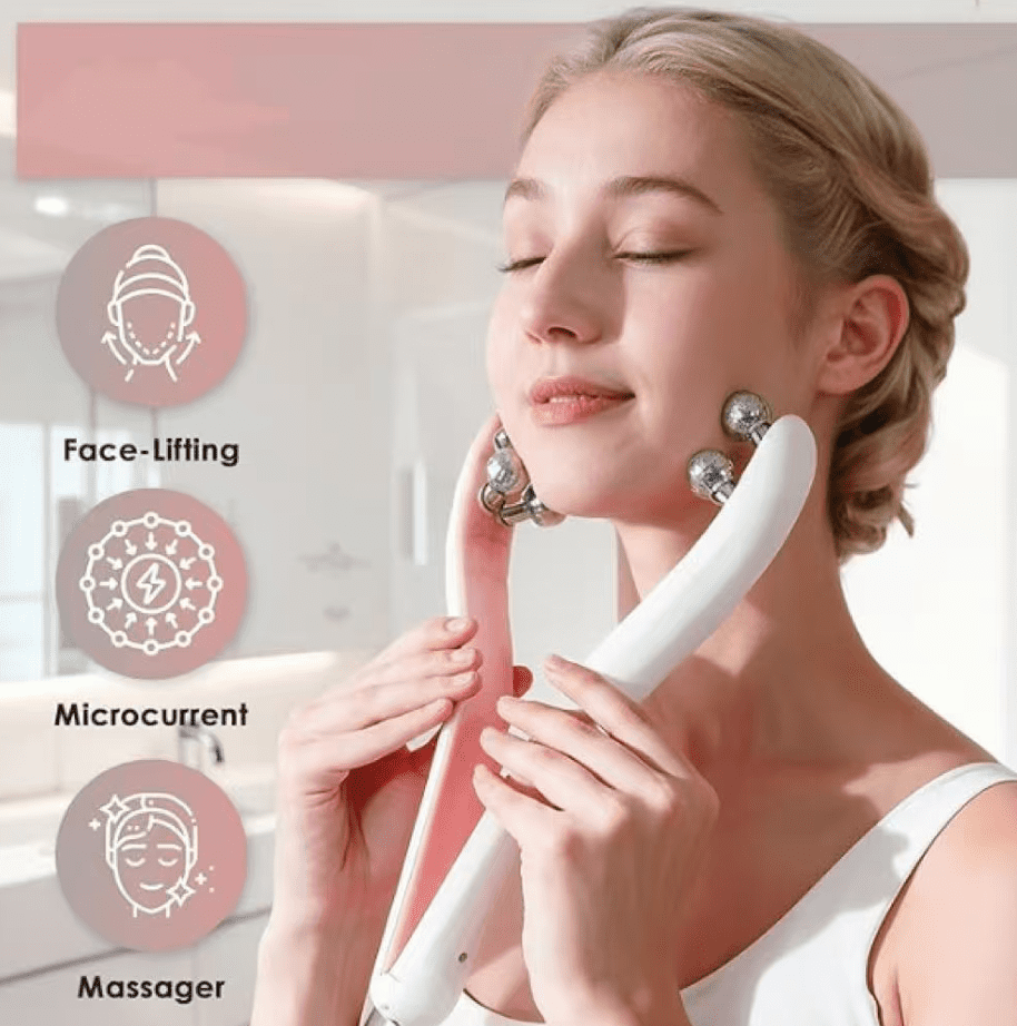Micro current facial massager with 3D roller, 3 intensity levels, USB-C rechargeable, facial and neck lifting and toning tools, gentle shaping and skincare absorption