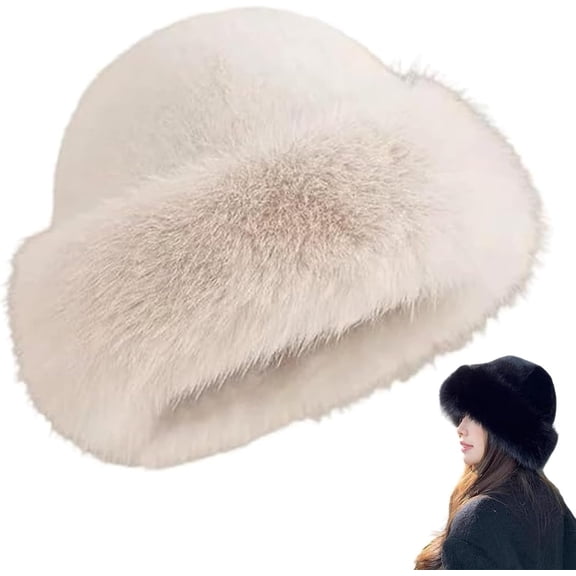 Women's Winter Faux Fur Bucket Hat,2026 New Fluffy Fisherman Fuzzy Bucket Hat Warm Faux Mink Plush Hat for Outdoor