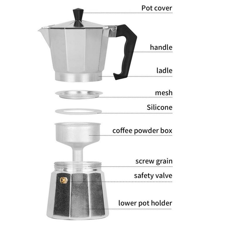  GOWENIC 2 Cup Stovetop Espresso Maker, Moka Pot Classic Italian Coffee  Maker Espresso Maker Stovetop, 100ML Double Head Stainless Steel, DIY  Conduit Coffee Pot: Home & Kitchen