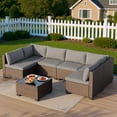 thumbnail image 3 of Asofer 7-PCS Outdoor Patio Furniture Set, Conversation Sectional Sofa with Cushion, Glass table for Porch, Poolside, Gray, 3 of 11