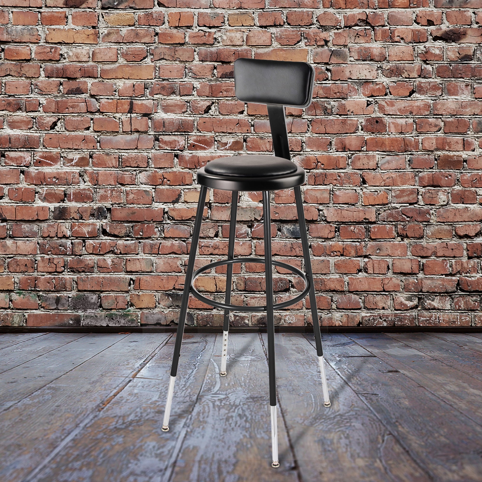 Hampden Furnishings Otto 32"-39"Adjustable Vinyl Padded Stool with Backrest, Black, 2 Pack