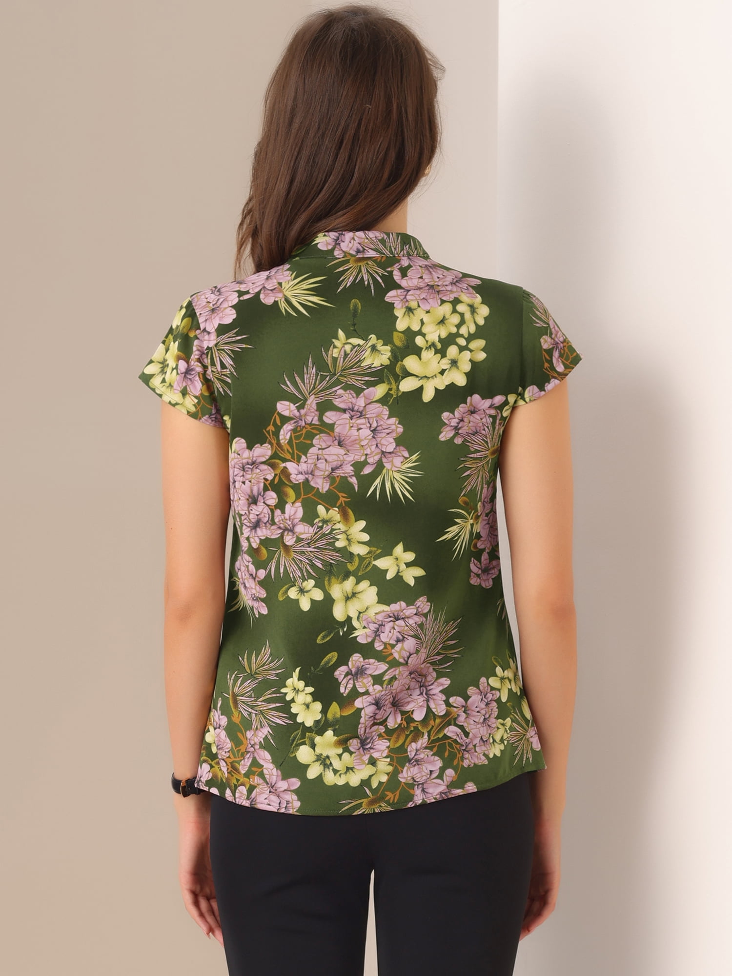 DARING DIVA Floral Vintage Cap Sleeve Casual Blouse XS Green