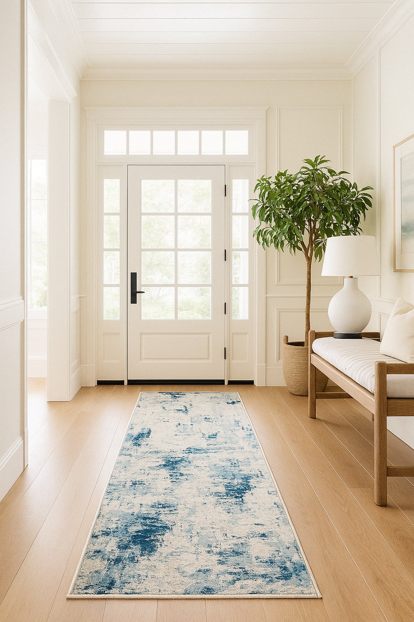 Tapis d'intérieur abstrait Rug Branch Vogue 2' x 7' (taille exacte : 2'3" x 7'), bleu crème, contemporain - Entrée, couloir, salle de bain et cuisine