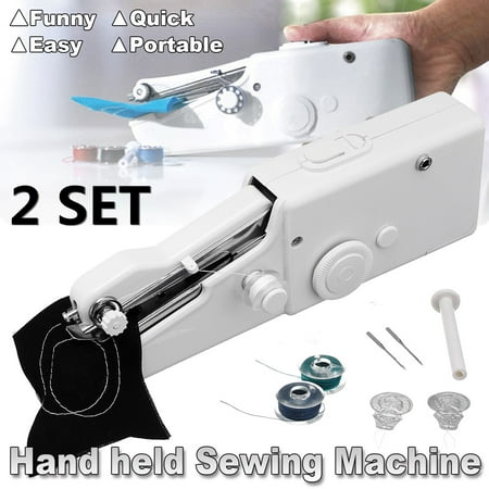 2 SET Clearance Mini Portable Cordless Electric Handheld Battery - Operated Single Stitch Fabric Sewing Machine Home Travel Use it to make Christmas doll to your (Best Make Of Sewing Machine)