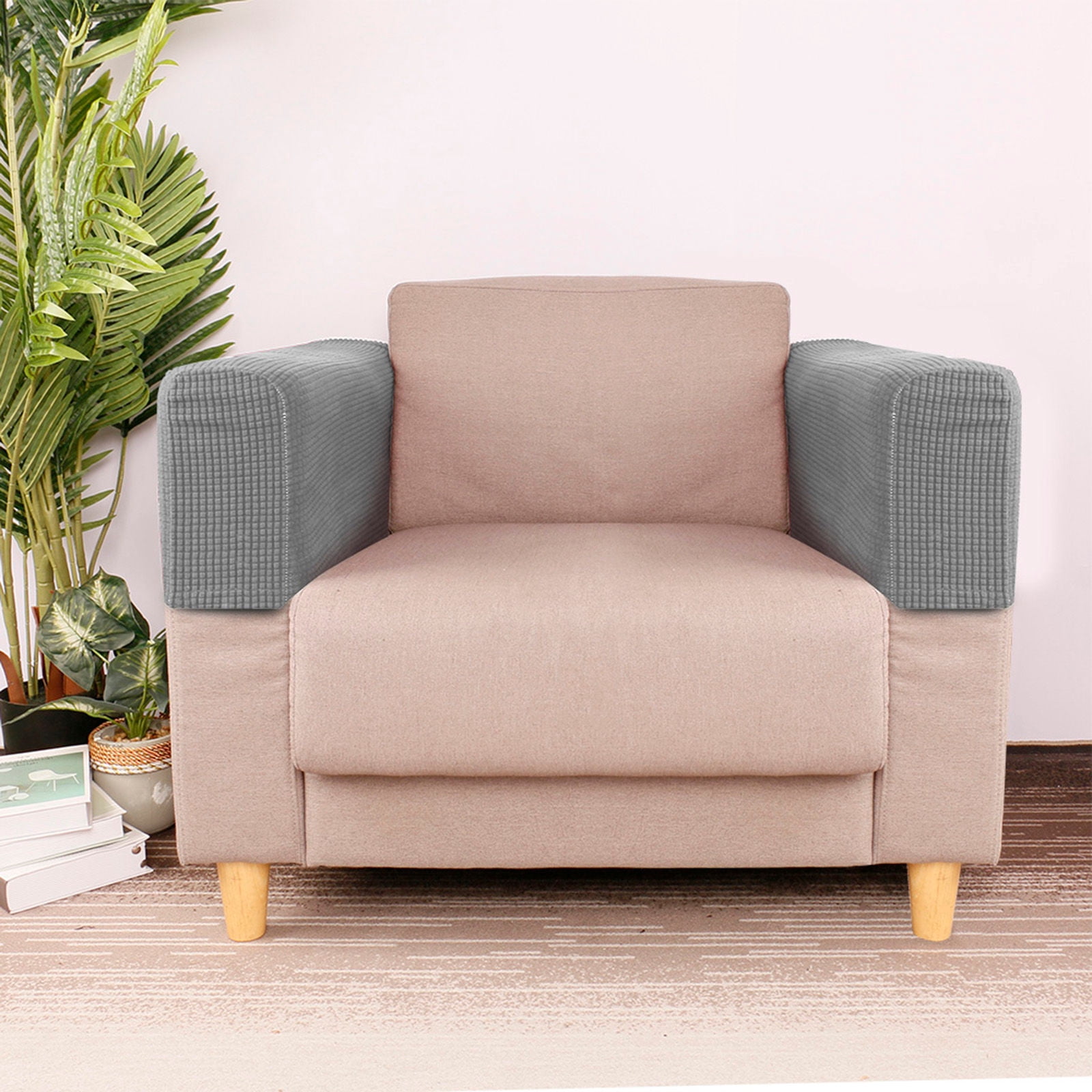 Stretch Armrest Covers, Anti-Slip Couch Arm Cover Washable Armchair Slipcover for Recliner Sofa Sofa Arm Protector Furniture Protector for Pets-Light gray-4 pcs