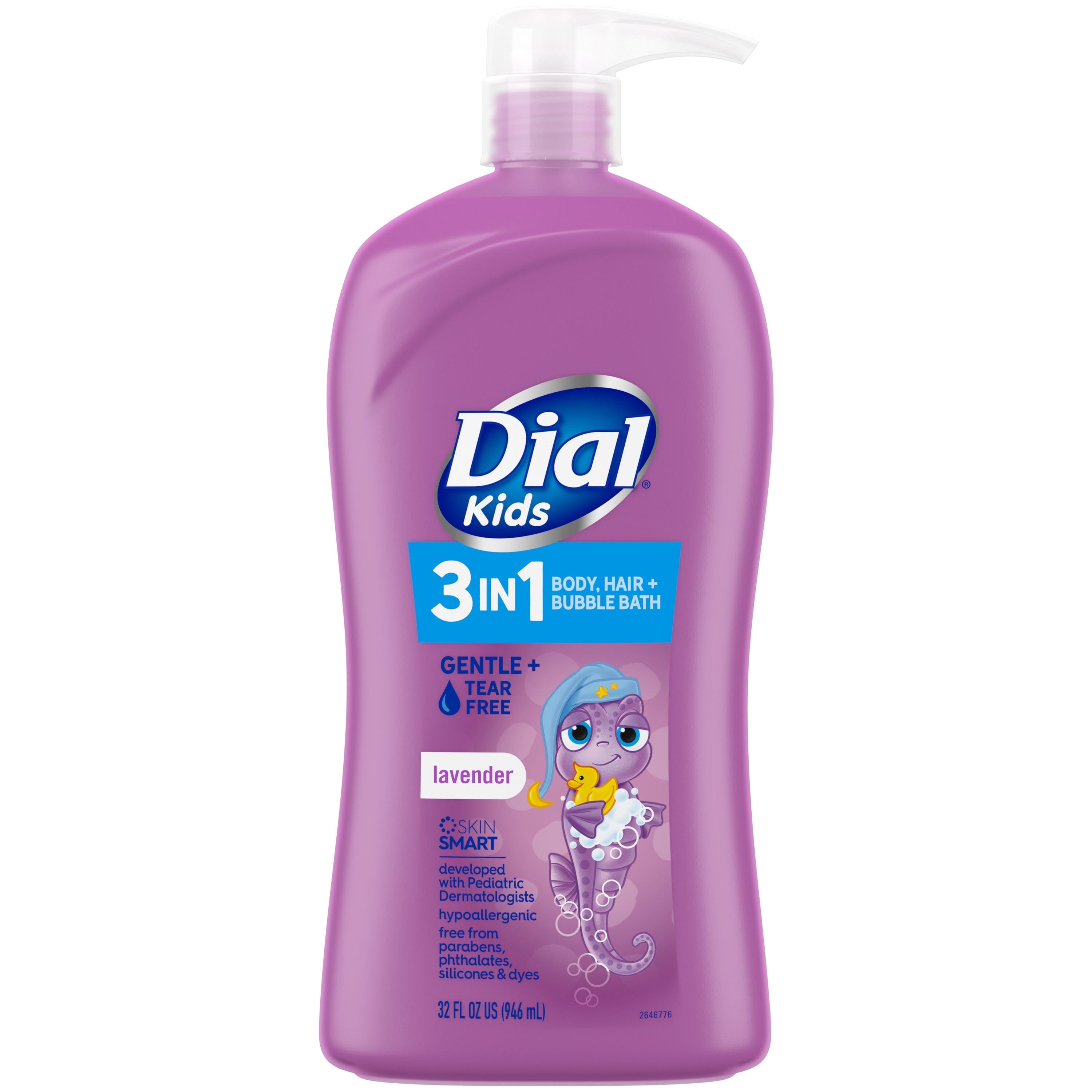 Dial Kids All-in-1 Body Wash, Hair Wash & Bubble Bath, Ages 2+, Tear-Free, Lavender, 32 oz