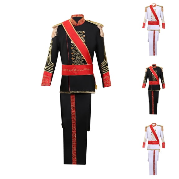 Miluxas Men's Court Style formal Dress Costume Stage Breasted Long Sleeved Pants Suit Set White