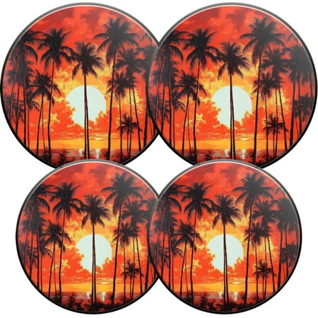 

Electric Stove Burner Covers 4 Pcs Round Gas Burner Cover 8 and 10 Inch Tropical Evening with Palm Trees