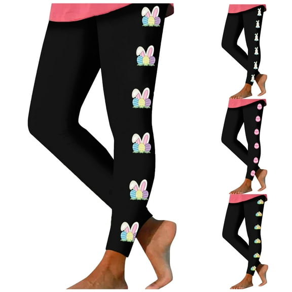 DDAPJ pyju Easter Leggings for Women Cute Bunny Graphic Casual Skinny Pants Egg Hunt Themed Printed Yoga Pants Novelty Holiday Tights Black#1 XXL