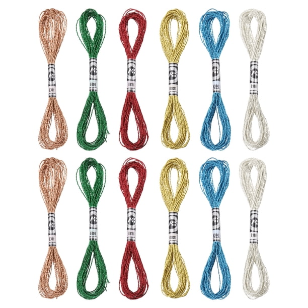 Uxcell 12 Madejas de Hilo de Bordado, Hilo de Bordado Metálico 6 Colores