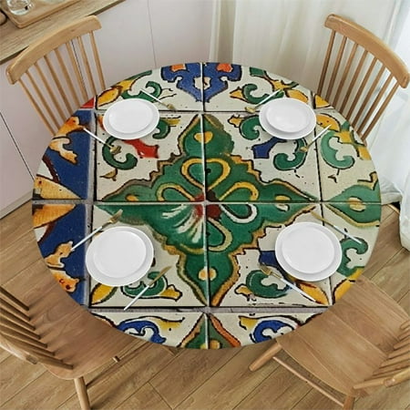 

BCIIG Mosaic Round Table Cover Stain Resistant Washable Indoor Outdoor Tablecloth Kitchen Dining Wedding Parties Waterproof 100% Polyester Fiber 42-46