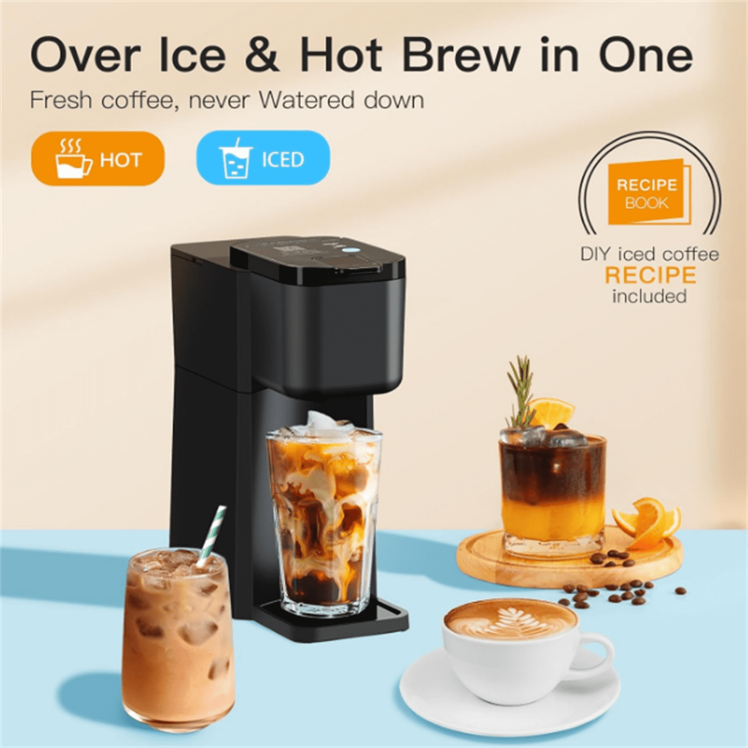 Mini Hot and Iced Coffee Maker Single Serve, for K Cup and Ground, 6 to 14 Oz Brew Sizes, with Recipe Book, for Home, Travel, RV, Office and Dorm, Classic Black (2.0 Version)