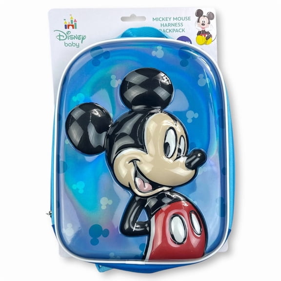 Mickey Mouse 3D Mold Polyester Mini Harness Backpack with Removable Tether, Blue