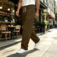 thumbnail image 5 of Wide Leg Sweatpants for Men Elastic Waist Drawstring Baggy Gym Pants Casual Fall Outfit Brown L, 5 of 7