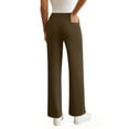 thumbnail image 4 of OGLCCG Womens Straight Leg Yoga Pants Elastic High Waist Wide Leg Work Dress Pants with Pockets Solid Color Casual Stretch Lounge Trousers,XL,Brown, 4 of 6